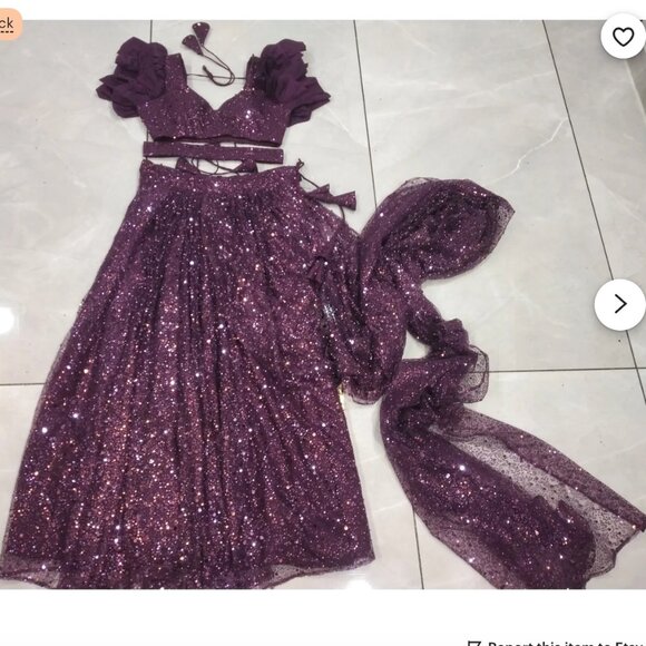 Elegant Purple Sequin Wedding Dress - Picture 5 of 6